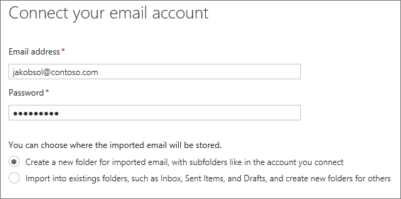 Enter the email address and password of the account you want to connect.