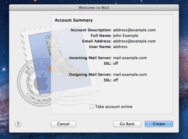 Account Summary page in Mac Mail