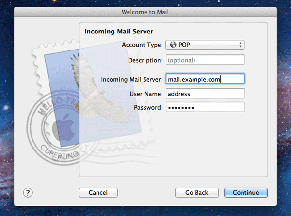 Incoming server settings for Mac Mail
