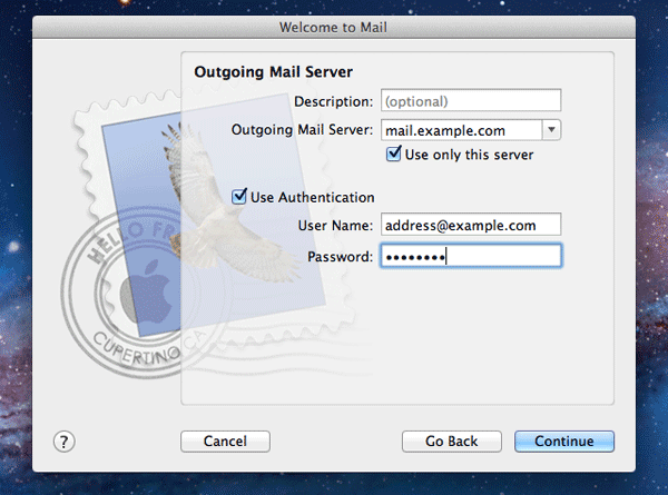 Outgoing server settings in Mac Mail