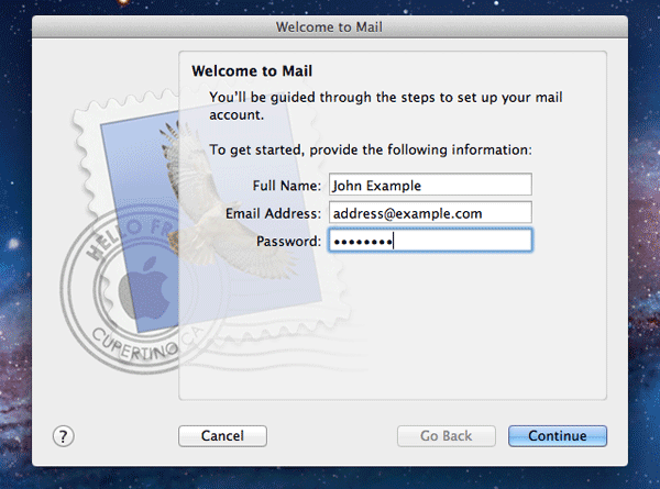 Welcome screen in Mac Mail