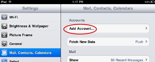 iPad Add Account