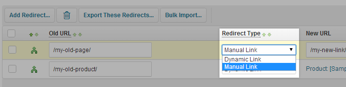 Drop-down for redirect types
